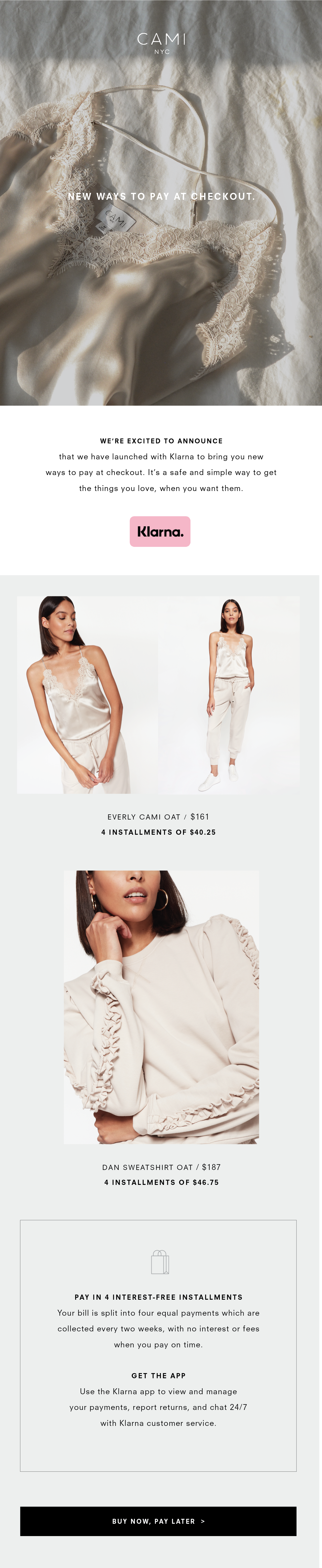 CAMI NYC Introducing Buy Now Pay Later with Klarna Milled