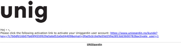 [UNIGgardin] Uniggardin user account activation email