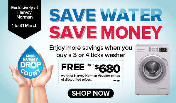 Free up to $680 Harvey Norman vouchers with purchase of selected Washing Machines!