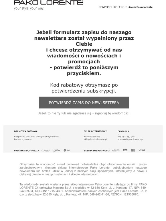 Potwierdzenie zapisu do newslettera