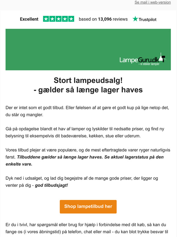 Stort lampeudsalg - glder s lnge lager haves