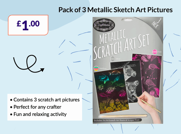 Pack of 3 Metallic Sketch Art Pictures