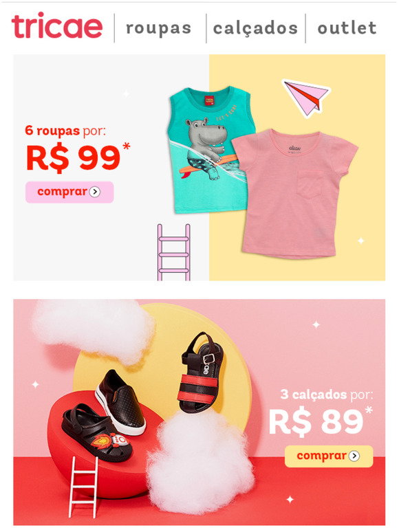 Tricae BR: Aqui na Liquida da Tricae voc leva 6 roupinhas por R$99! Vem! |  Milled