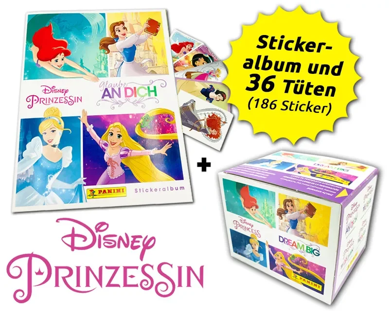 Panini Disney Princess Sticker & Cards Sammelalbum Tüten Display Prinzessinen