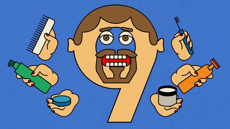 An anthropomorphized number 9 is exceptionally well groomed.