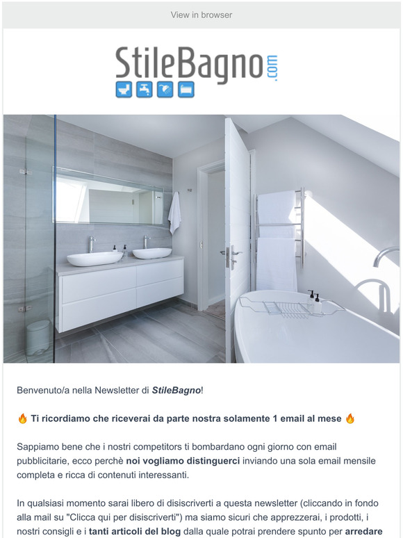 Benvenuto nella Newsletter di StileBagno