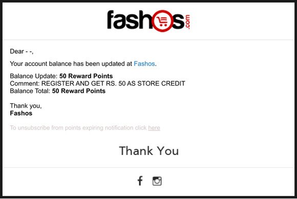 Your balance at Fashos has been updated