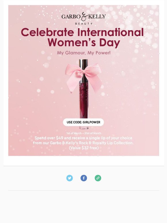 International Womans Day - Promotion - Spend over $49 receive free Lipstick