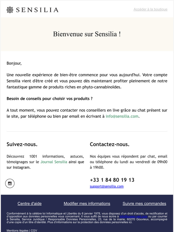 Votre compte sur Sensilia a t cr