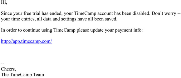 Hello from TimeCamp, your trial has ended