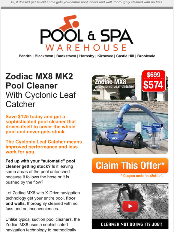 Pool and Spa Warehouse 125 Off Zodiac MX8 Pool Cleaner w/Cyclonic