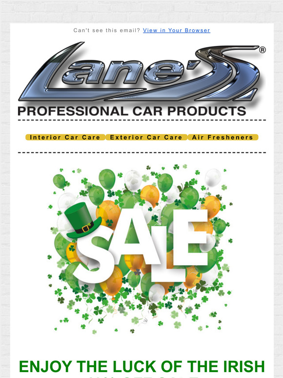 Lane's Car Products 40% Off St Pat's Day Sale