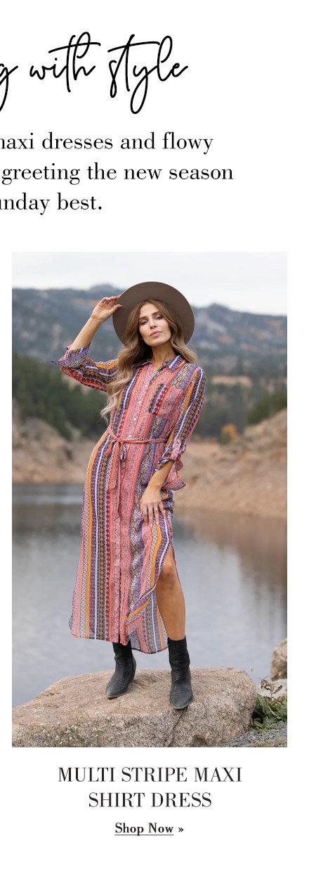 Multi Stripe Maxi Shirt Dress