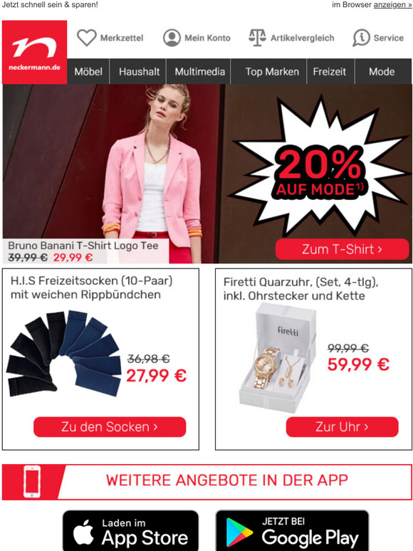 20% RABATT auf das gesamte Modesortiment 