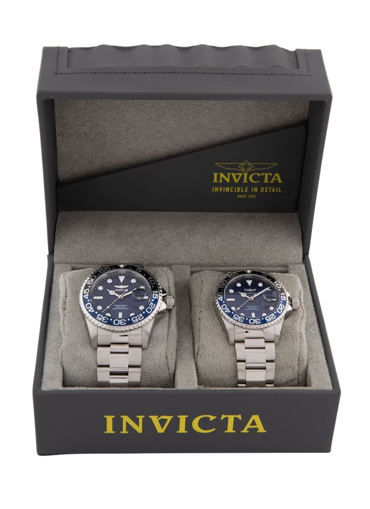 Invicta His & Hers Gift Set, Pro Diver Watch, Silver with Blue Dial - Men's: 42mm & Women's: 34mm (33253-33259-SET-VD)