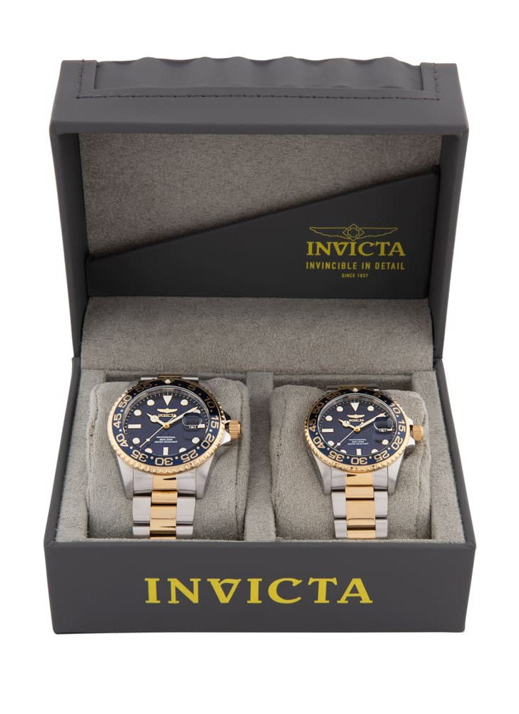 Invicta His & Hers Gift Set, Pro Diver Watch, Two-Tone with Blue Dial - Men's: 42mm & Women's: 38mm (33254-33260-SET-VD)