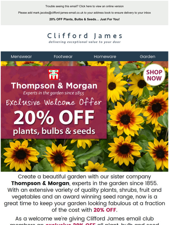 20% OFF Plants, Bulbs & Seeds Just For You!