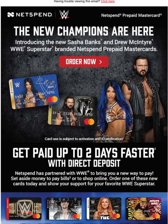 Wwe Shop The New Champs Are Here Introducing Sasha Banks And Drew Mcintyre Netspend Prepaid Cards Milled