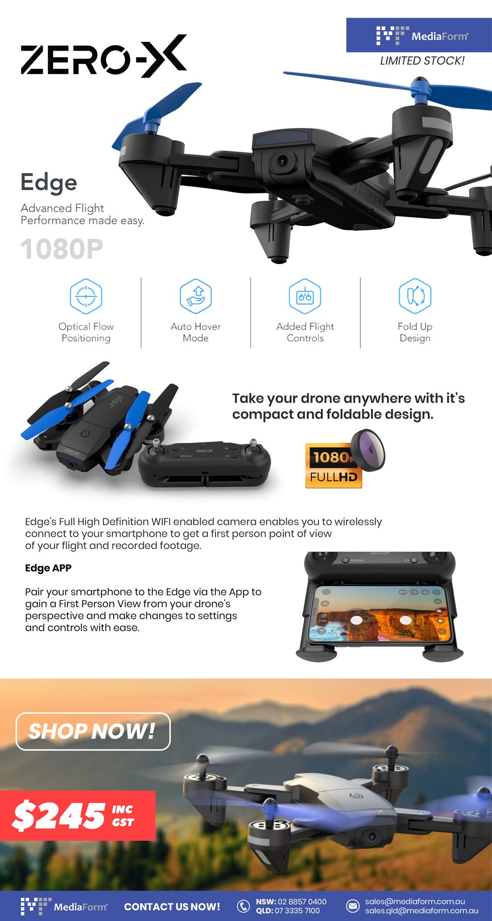 Mediaform Computer Supplies Zero X Edge Full Hd Drone Now In Stock Milled