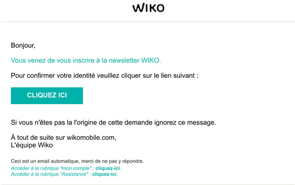WIKO - Inscription  la newsletter