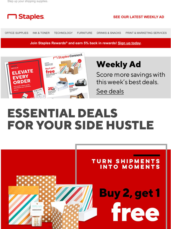 Staples Buy 2, get 1 free Send shareworthy shipments! Milled