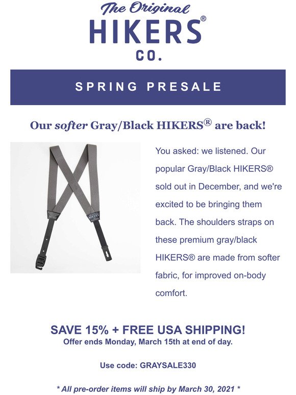 Don't Miss the Presale on Gray/Black HIKERS!