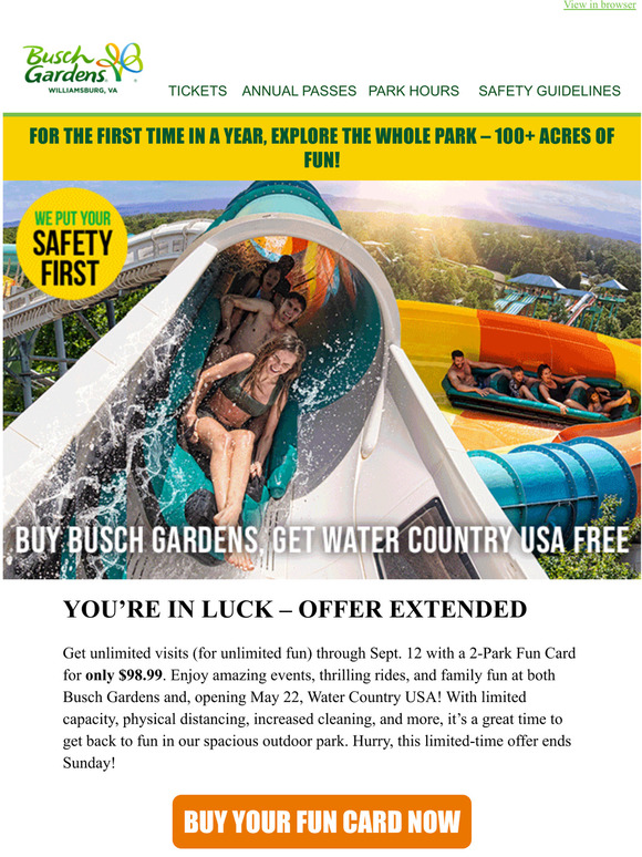 Busch Gardens Offer Extended 2Park Fun Card For The Price of Only