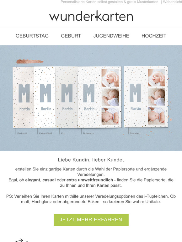 Unsere Papiersorten fr Ihre einmalige Karte