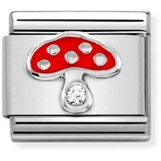 Classic Silver, Enamel & White CZ Mushroom Charm