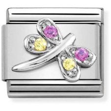 Classic Silver with Lilac & Yellow CZ Dragonfly Charm
