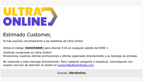 Gracias por unirse al boletn de Ultra Online