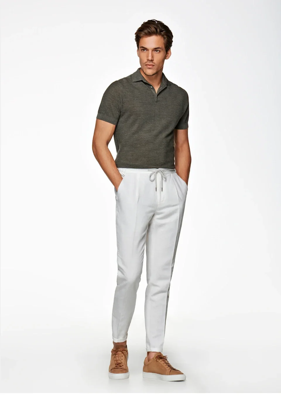 Off-White Belted Sortino Pants in Pure Cotton