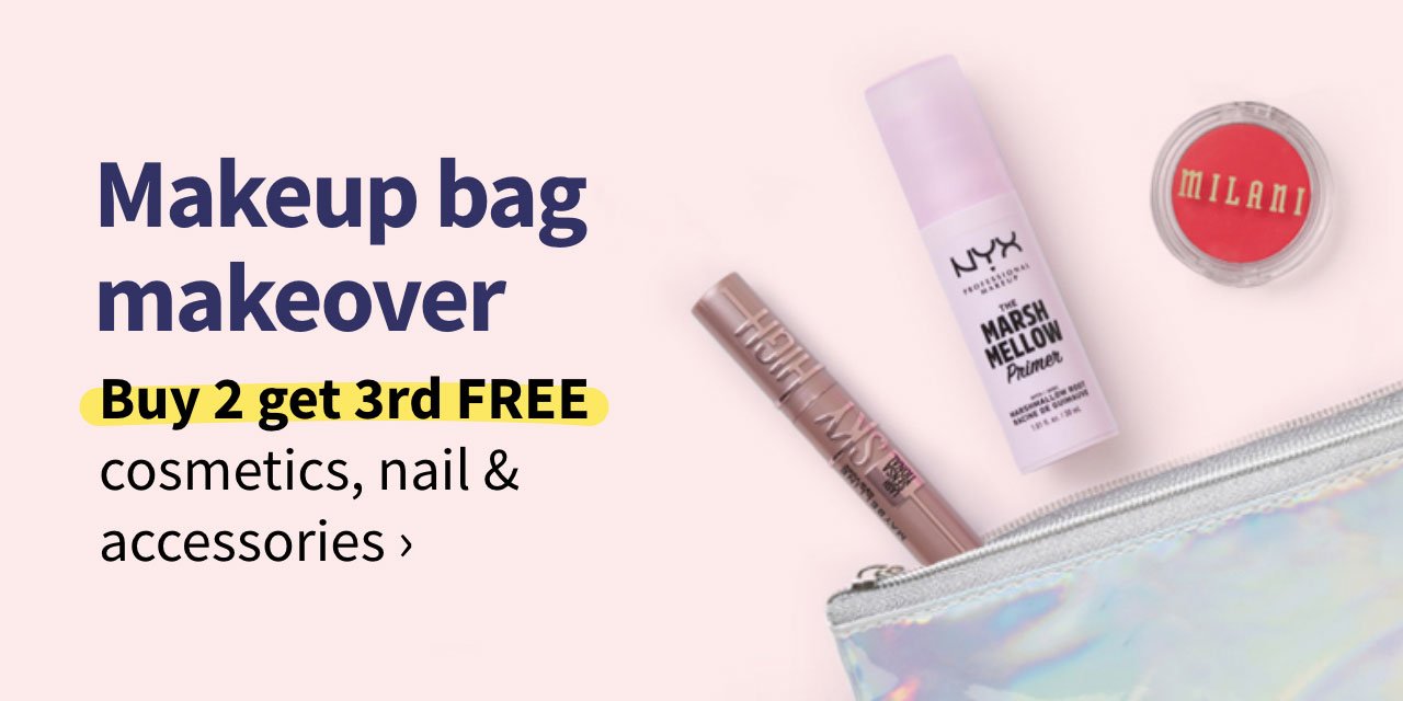 Makeup bag makeover. Buy 2 get 3rd FREE cosmetics, nail & accessories