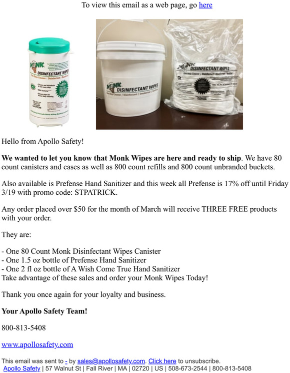 Apollo Safety - Monk Wipes Are Here and Ready to Ship!!