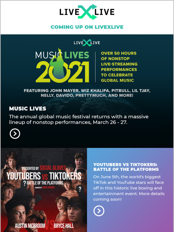 Livexlive All New Events Just Announced Justin Bieber Youtubers Vs Tiktokers Music Lives Festival And More Milled