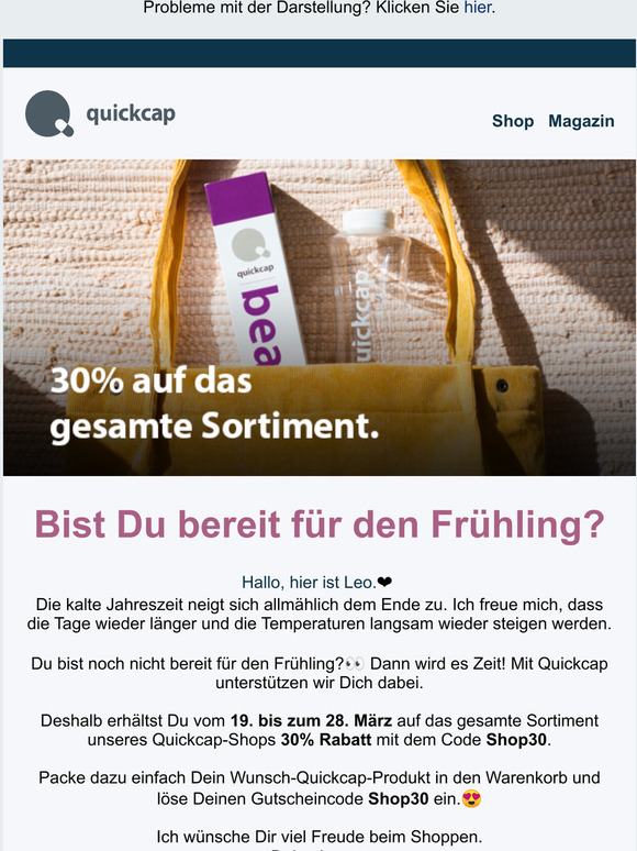 Aufgepasst: 30% auf das gesamte Quickcap-Sortiment 