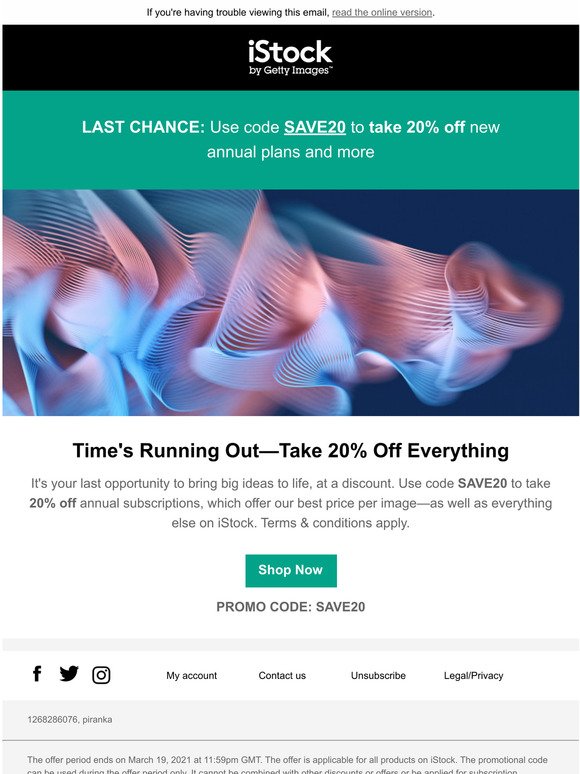 Final Day | 20% Off Subscriptions, Credits & Everything on iStock