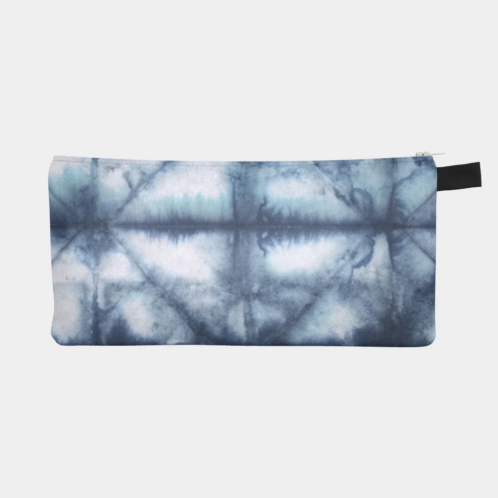 Image of Small Zippered Pouch with Shibori Blue and White Print