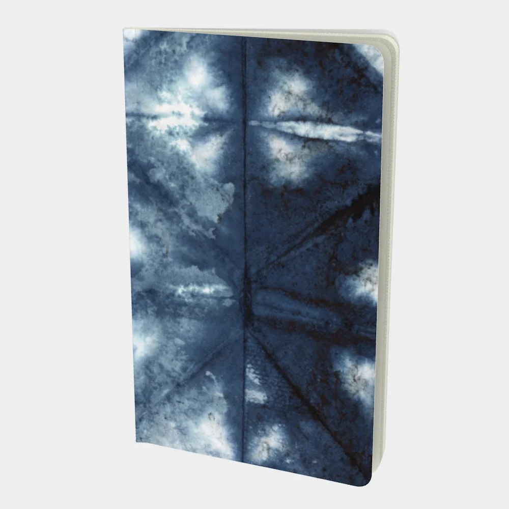 Image of Notebook with Shibori blue and white print - plain, graph, or bullet dot grid paper