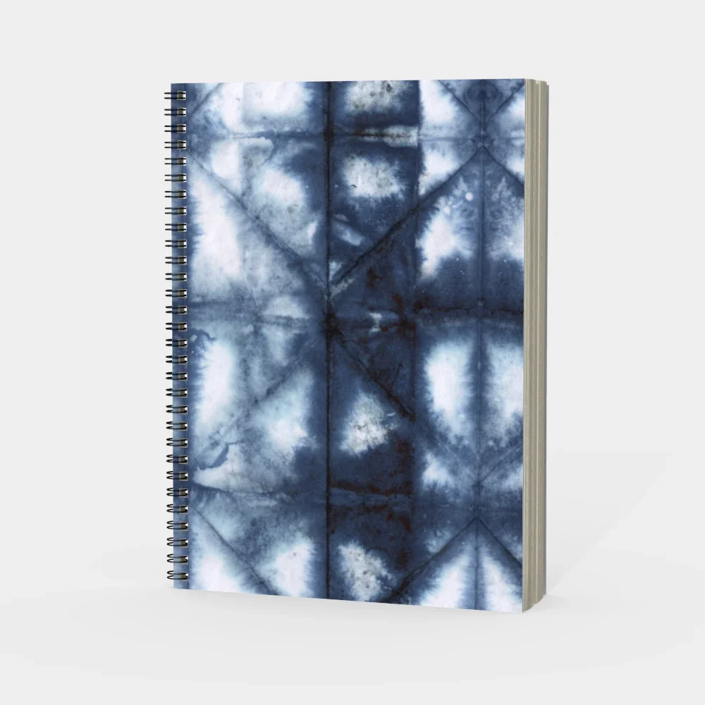 Image of Spiral Notebook - Shibori Blue and White Print - plain, graph, or bullet dot grid paper