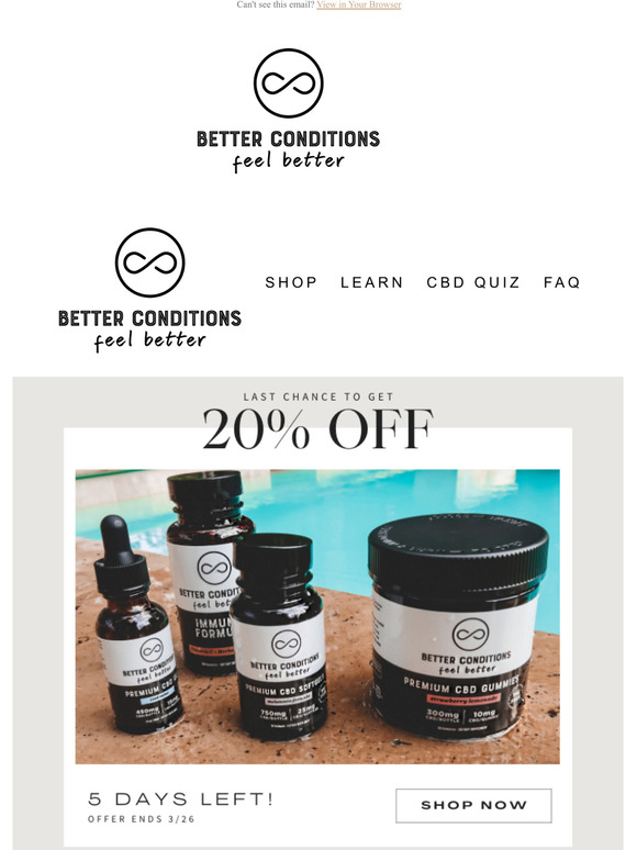 5 Days Left to Get 20% Off Sitewide // 100% THC-Free CBD Products