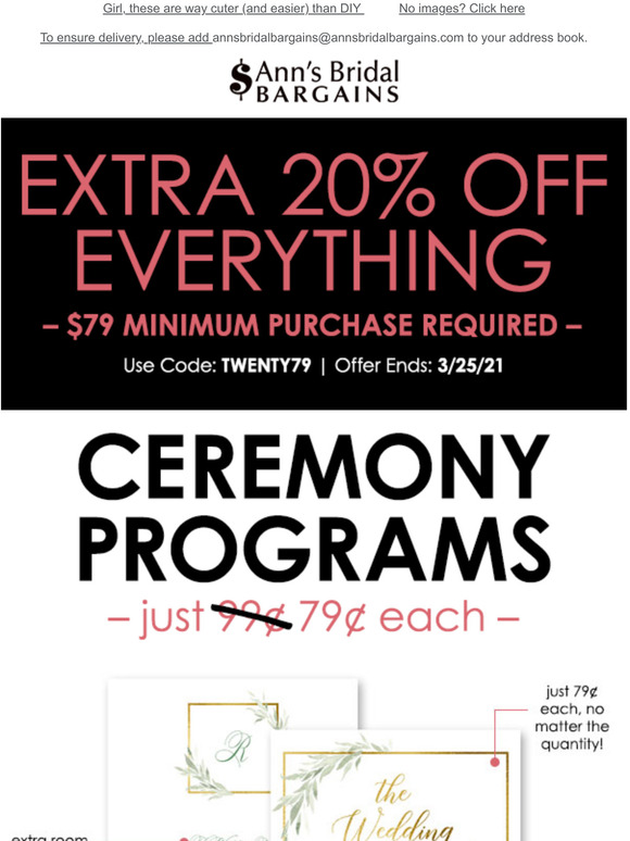 Ann's Bridal Bargains Custom Ceremony Programs 79 Milled