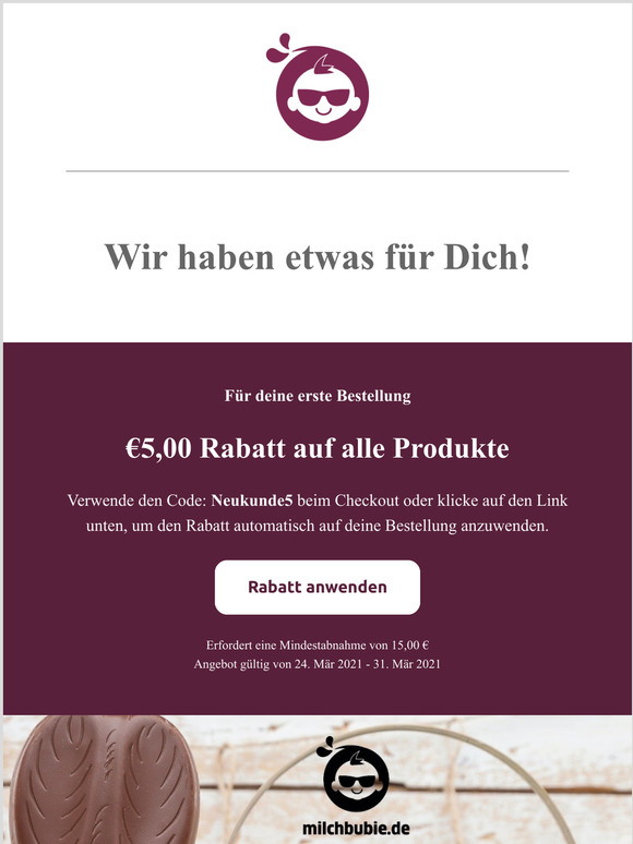 Bonus fr deinen ersten Einkauf bei Milchbubie!