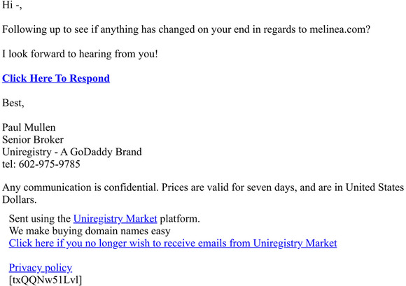 Re: melinea.com