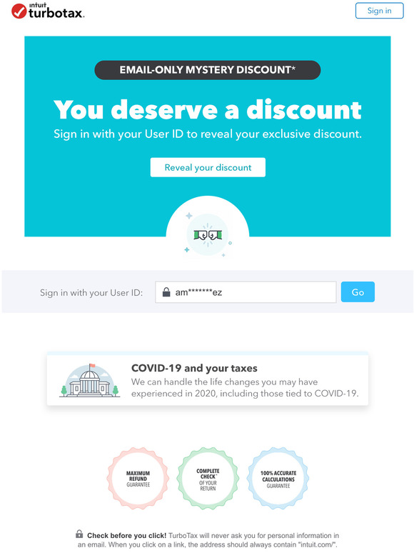 TurboTax How big will your discount be? Mystery offer enclosed. Milled
