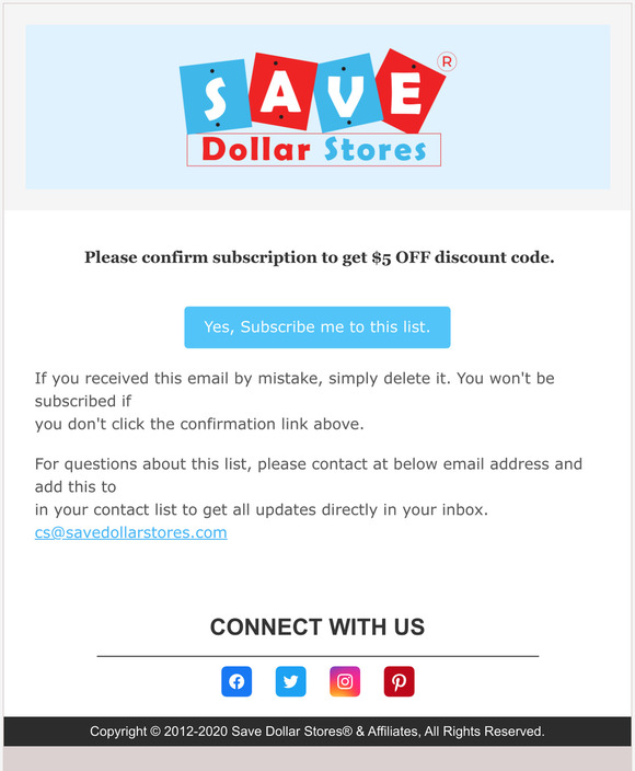Save Dollar Stores: Newsletter subscription confirmation