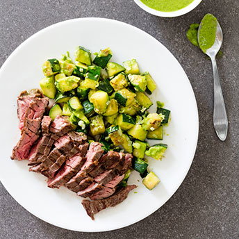 Pan-Seared Skirt Steak with Zucchini and Scallion Sauce