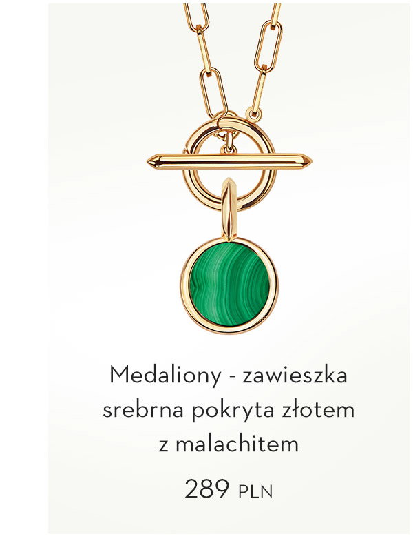 Medaliony - zawieszka srebrna pokryta złotem z malachitem