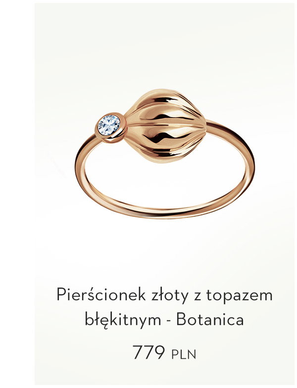 Pierścionek złoty z topazem błękitnym - Botanica