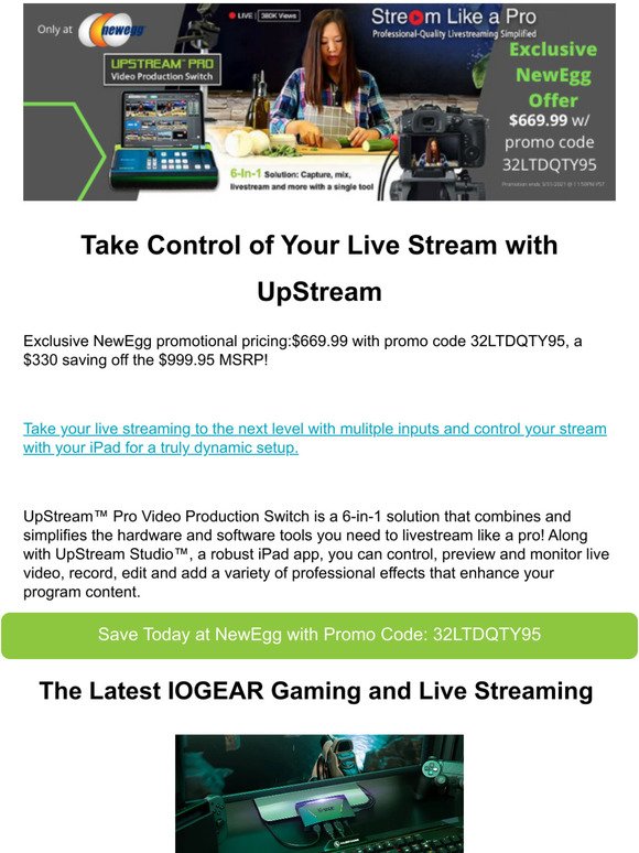 Exclusive NewEgg Offer on UpStream Pro Video Production Switch and Gaming Products!